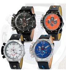 Montre sport homme analogique à quartz bracelet cuir étanche chronographe GTO ROADTIME