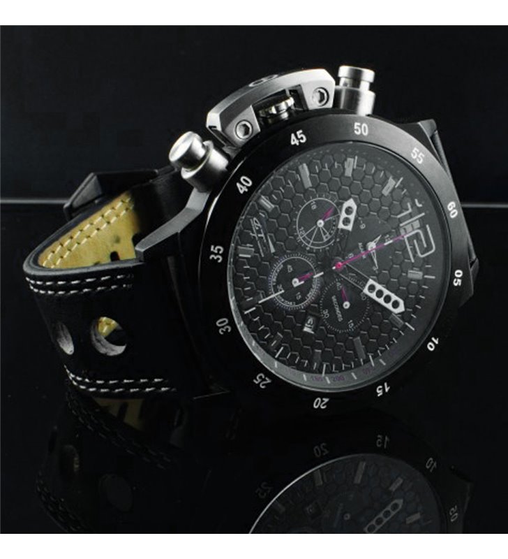 Montre sport homme analogique à quartz bracelet cuir étanche chronographe GTO ROADTIME
