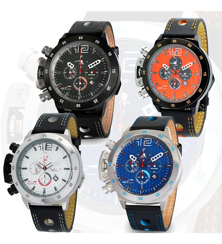 Montre sport homme analogique à quartz bracelet cuir étanche chronographe GTO ROADTIME
