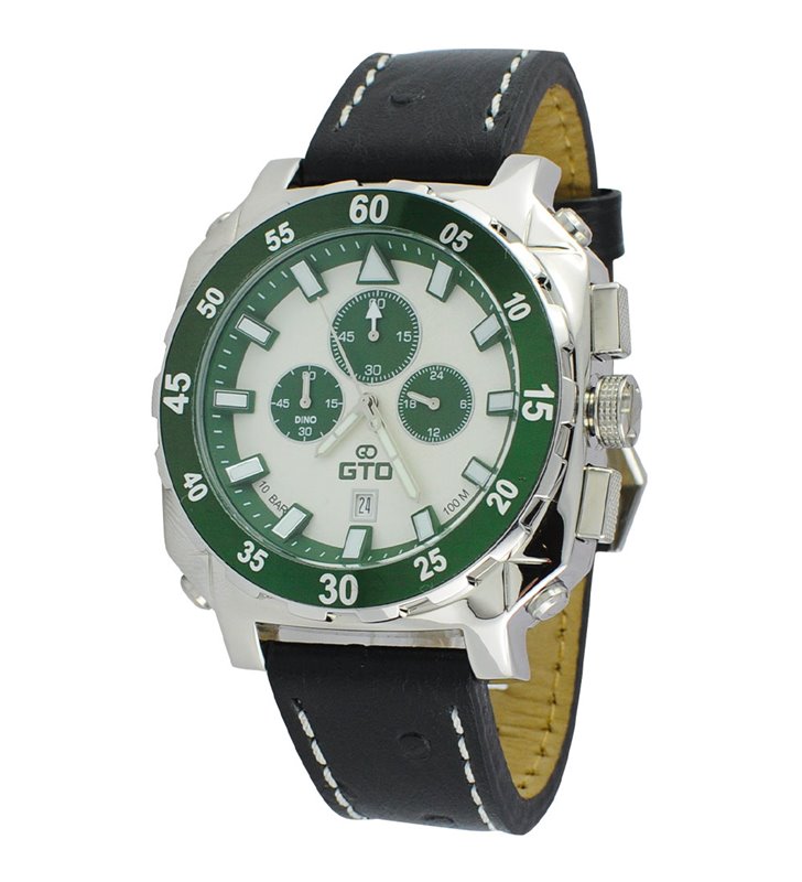 Montre sport homme analogique à quartz bracelet cuir étanche chronographe GTO Dino casual