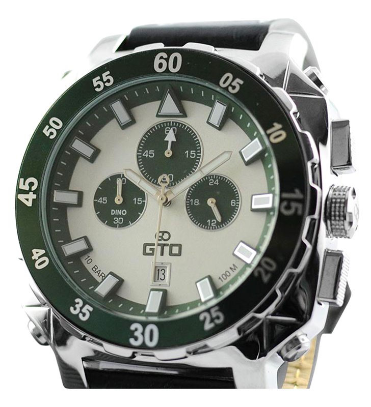 Montre sport homme analogique à quartz bracelet cuir étanche chronographe GTO Dino casual