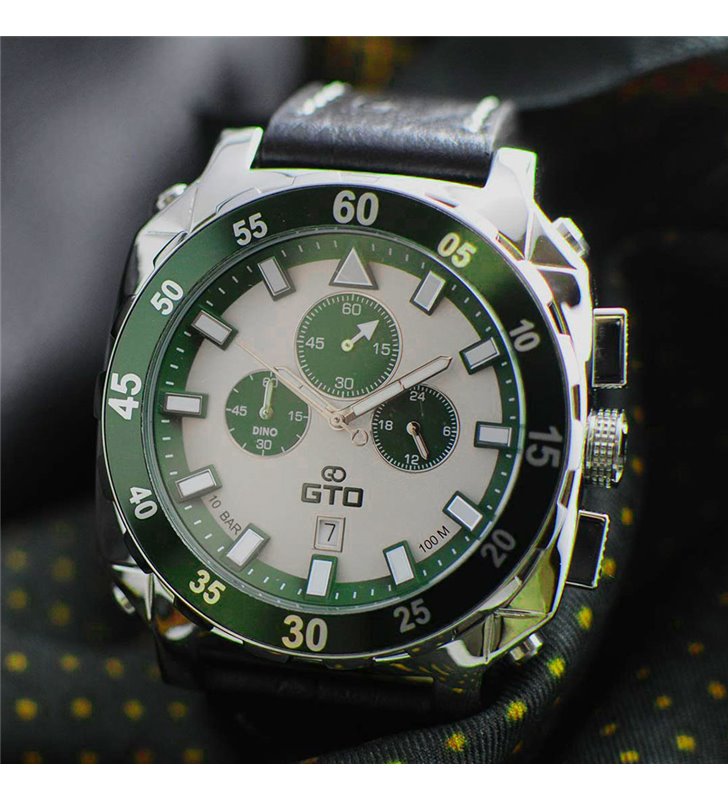 Montre sport homme analogique à quartz bracelet cuir étanche chronographe GTO Dino casual
