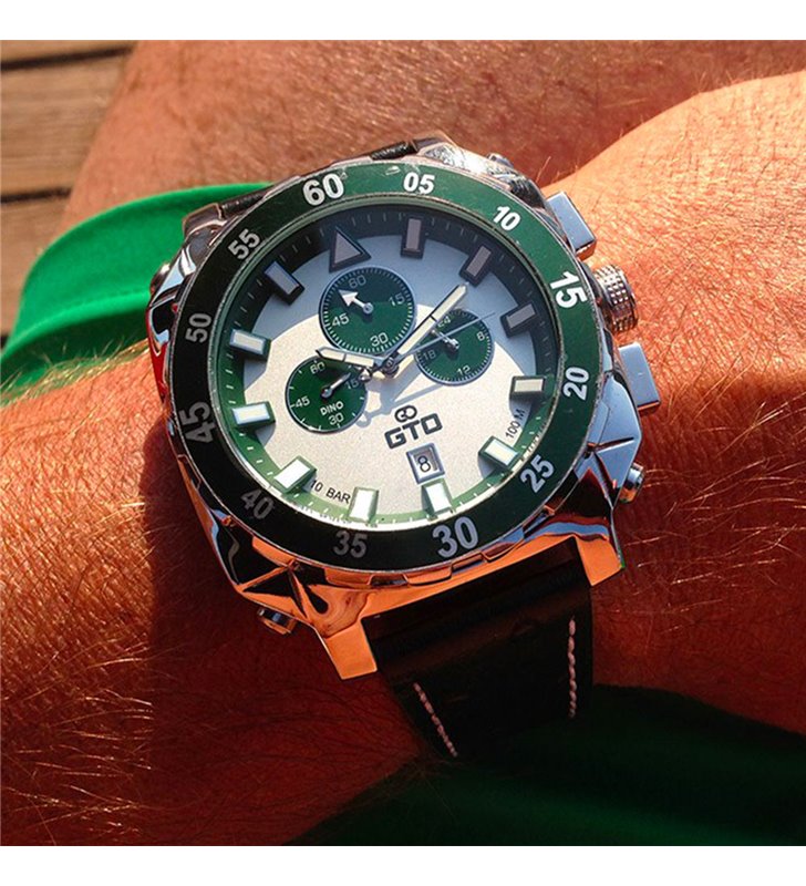 Montre sport homme analogique à quartz bracelet cuir étanche chronographe GTO Dino casual