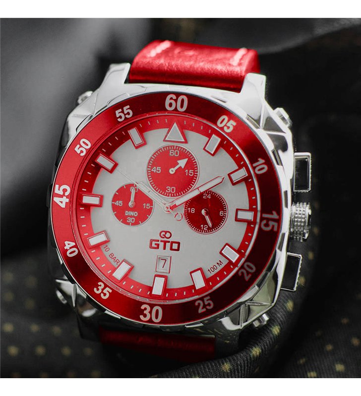 Montre sport homme analogique à quartz bracelet cuir étanche chronographe GTO Dino casual