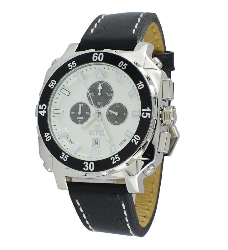 Montre sport homme analogique à quartz bracelet cuir étanche chronographe GTO Dino casual