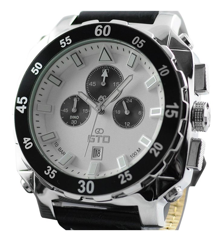 Montre sport homme analogique à quartz bracelet cuir étanche chronographe GTO Dino casual