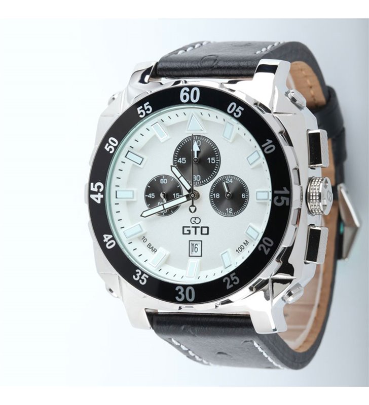 Montre sport homme analogique à quartz bracelet cuir étanche chronographe GTO Dino casual