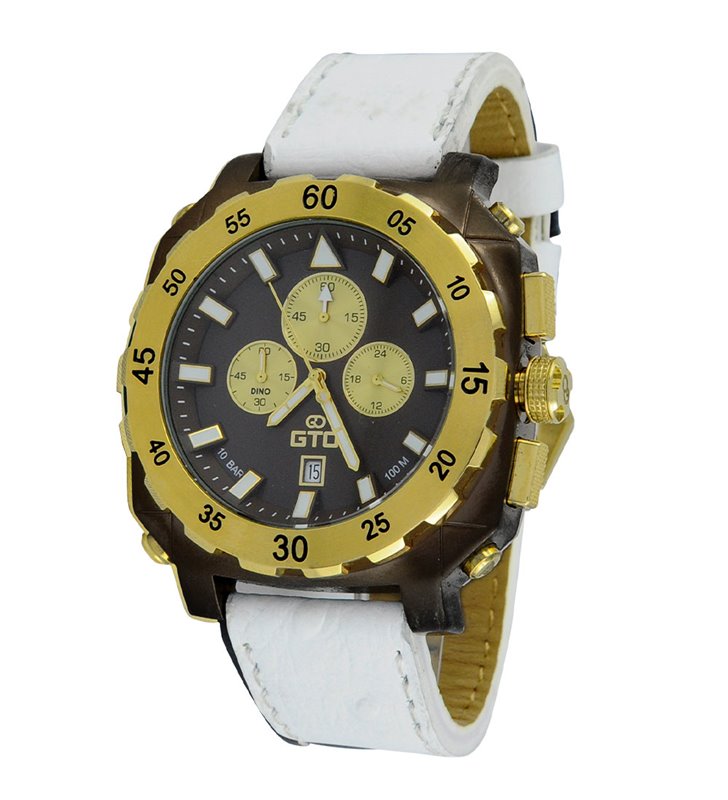 Montre sport homme analogique à quartz bracelet cuir étanche chronographe GTO Dino casual