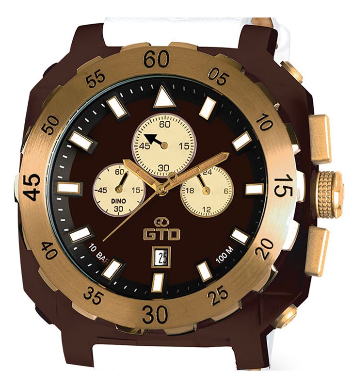 Montre sport homme analogique à quartz bracelet cuir étanche chronographe GTO Dino casual