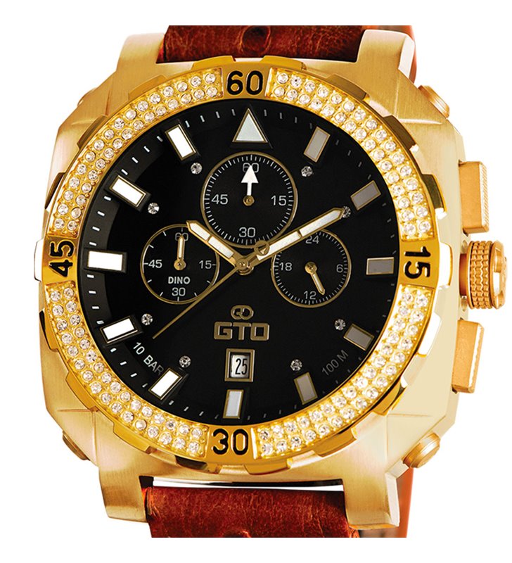 Montre sport homme analogique à quartz bracelet cuir étanche chronographe GTO Dino Exclusive