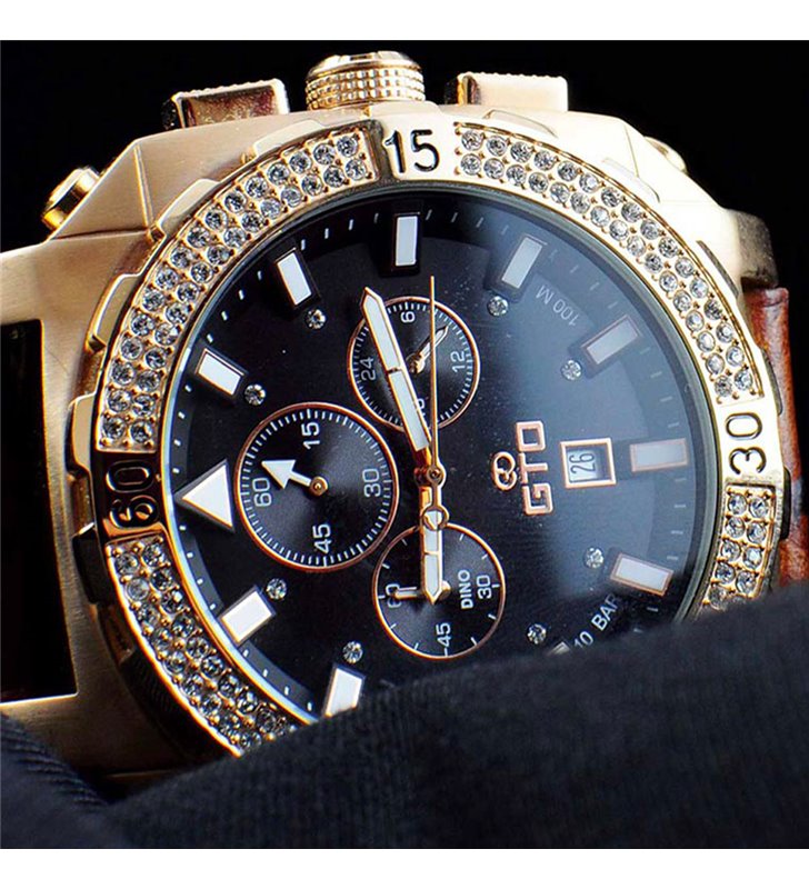 Montre sport homme analogique à quartz bracelet cuir étanche chronographe GTO Dino Exclusive