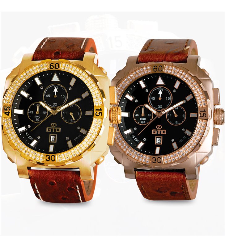 Montre sport homme analogique à quartz bracelet cuir étanche chronographe GTO Dino Exclusive