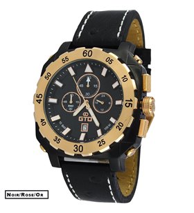 Montre sport homme analogique à quartz bracelet cuir étanche chronographe GTO Dino Gold