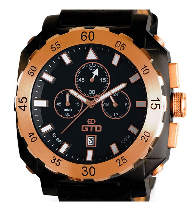 Montre sport homme analogique à quartz bracelet cuir étanche chronographe GTO Dino Gold