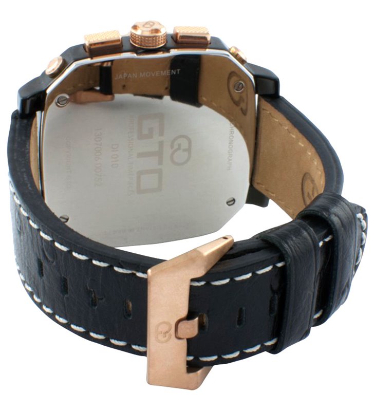 Montre sport homme analogique à quartz bracelet cuir étanche chronographe GTO Dino Gold