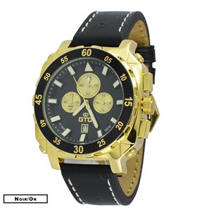 Montre sport homme analogique à quartz bracelet cuir étanche chronographe GTO Dino Gold