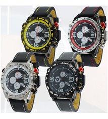 Montre sport homme analogique à quartz bracelet cuir étanche chronographe GTO Warm up