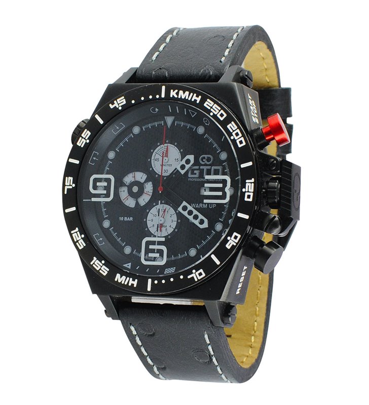 Montre sport homme analogique à quartz bracelet cuir étanche chronographe GTO Warm up