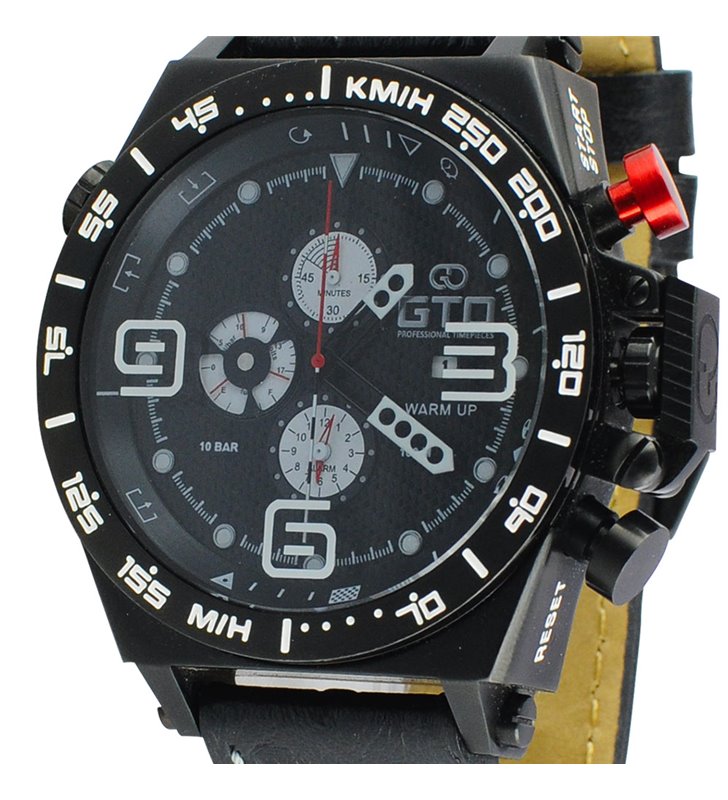 Montre sport homme analogique à quartz bracelet cuir étanche chronographe GTO Warm up