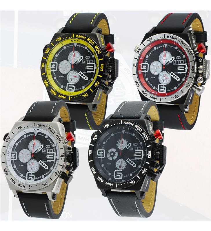 Montre sport homme analogique à quartz bracelet cuir étanche chronographe GTO Warm up