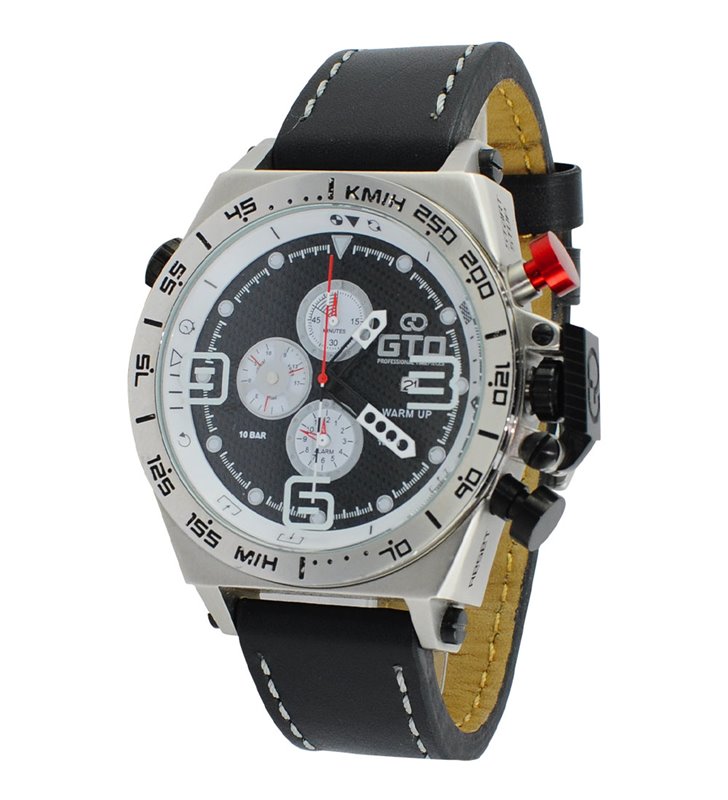 Montre sport homme analogique à quartz bracelet cuir étanche chronographe GTO Warm up