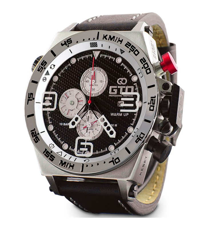 Montre sport homme analogique à quartz bracelet cuir étanche chronographe GTO Warm up