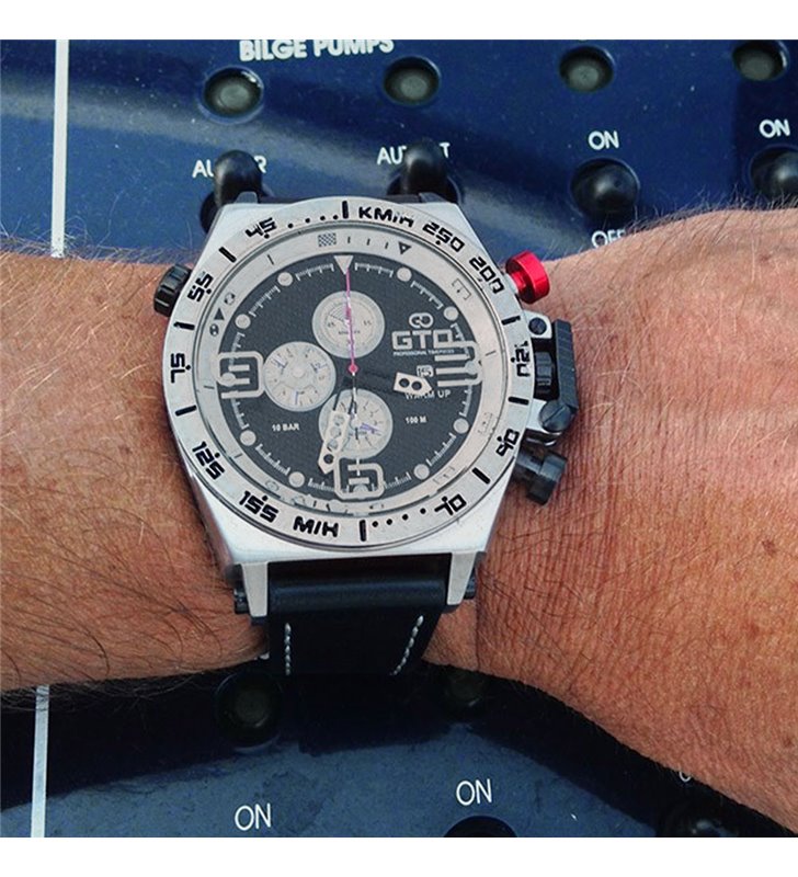 Montre sport homme analogique à quartz bracelet cuir étanche chronographe GTO Warm up