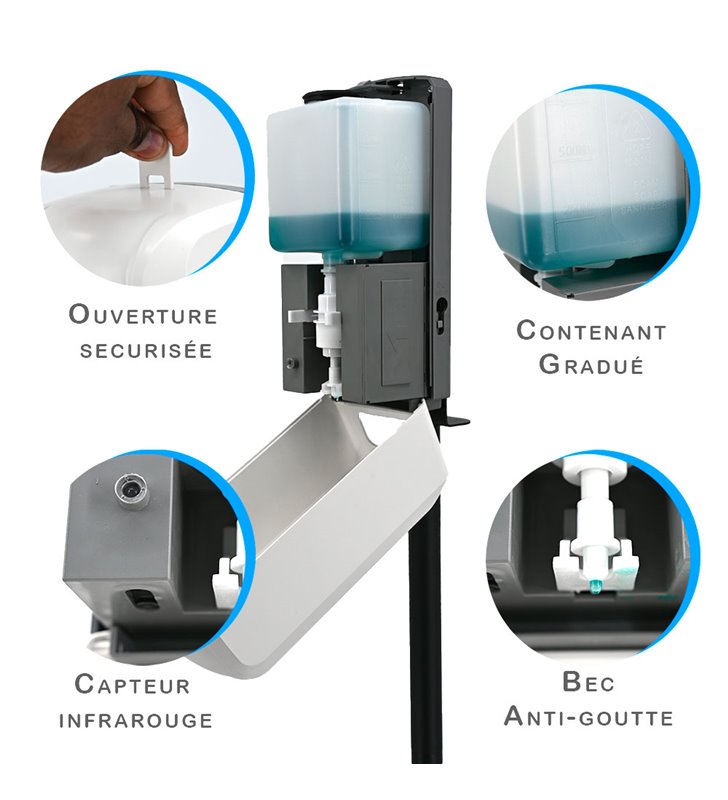 Distributeur de savon et Gel automatique mural ou sur pied infrarouge rechargeable 1 L