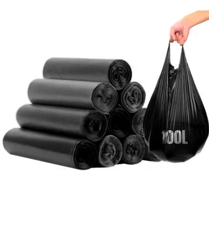 Lot 500 sacs poubelle noirs 110L litres avec anses rouleaux sac à déchets