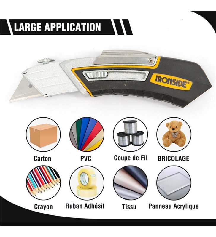Lot de cutters rétractables Ironside avec poignée ergonomique et rangement à la ceinture