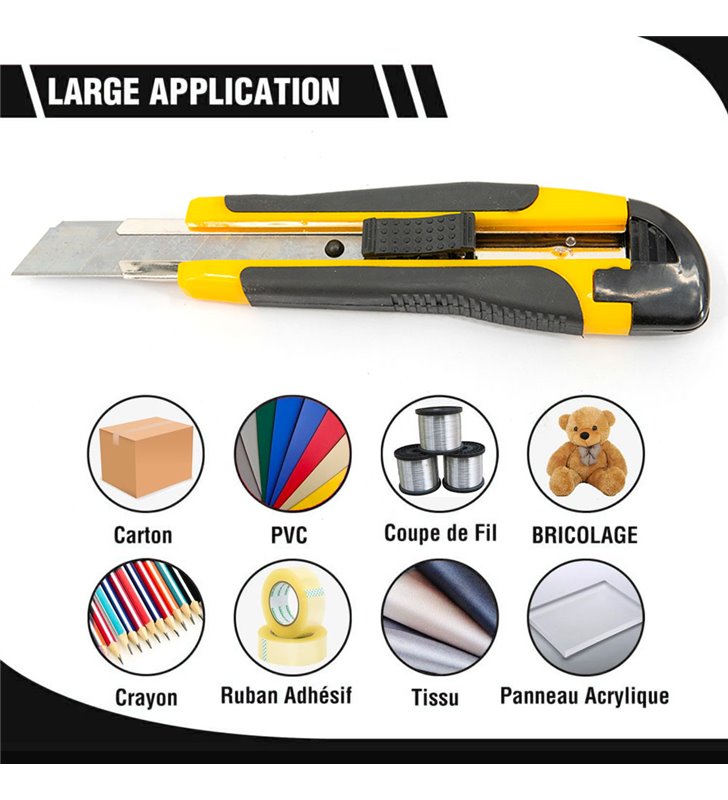 Lot de cutters professionnels jaunes Couteau utilitaire rétractable avec 100 lames 18mm