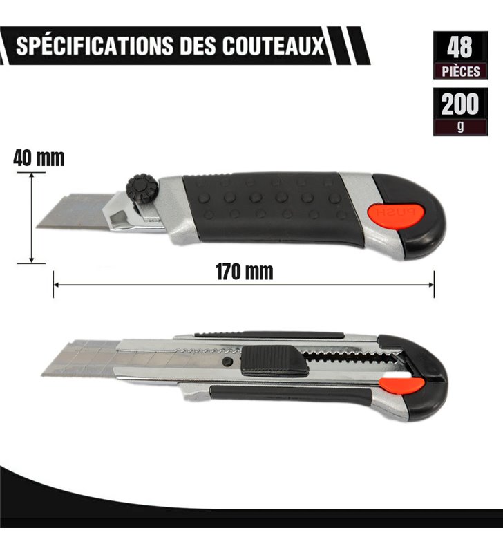 Lot de cutters professionnels rétractables Couteau utilitaire avec stockage de 2 lames 22mm