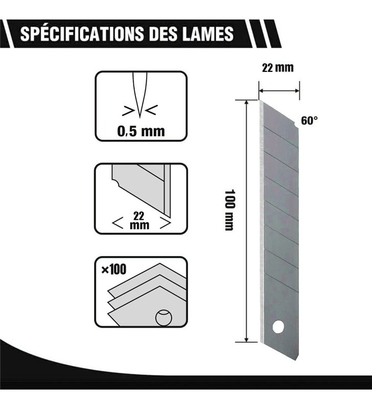 Lot de cutters professionnels rétractables Couteau utilitaire avec stockage de 2 lames 22mm
