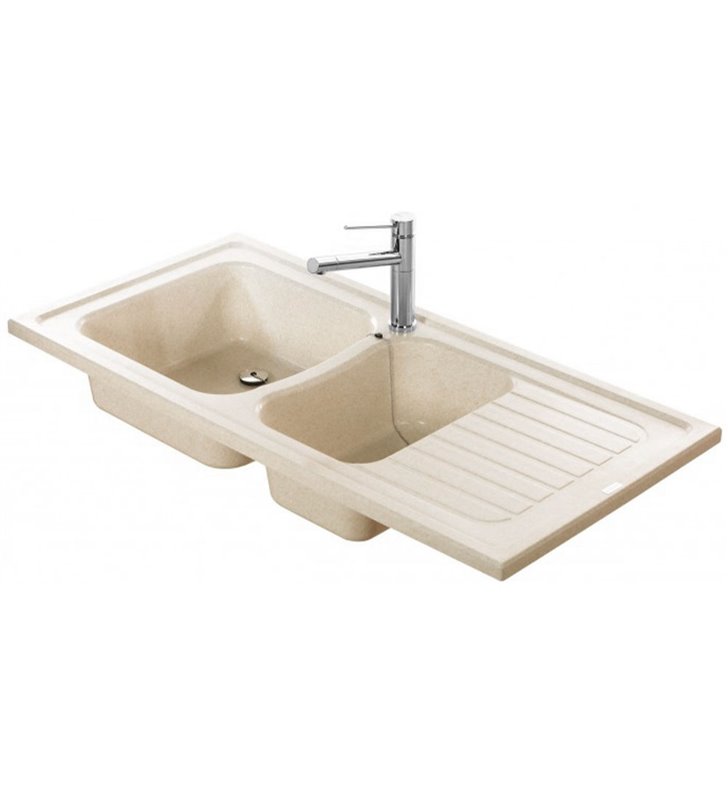 Évier de cuisine à encastrer 2 cuves avec égouttoir bacs en résine minérale sable moucheté 120 x 60 cm