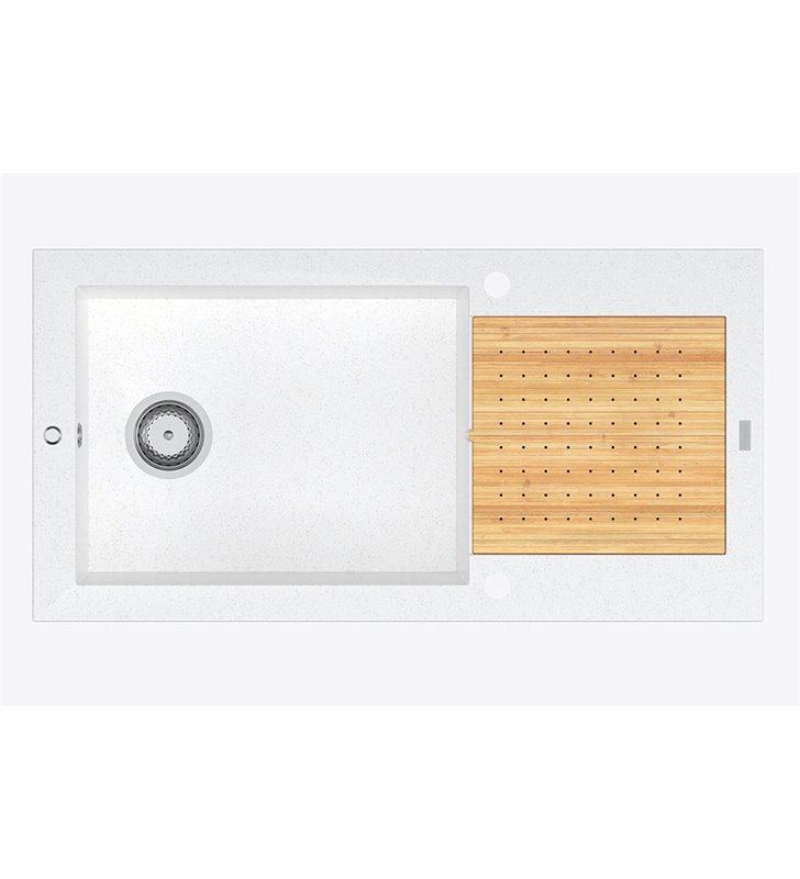 Évier de cuisine Blanc à encastrer 1 grande cuve avec égouttoir et soufflerie 90 x 50 cm