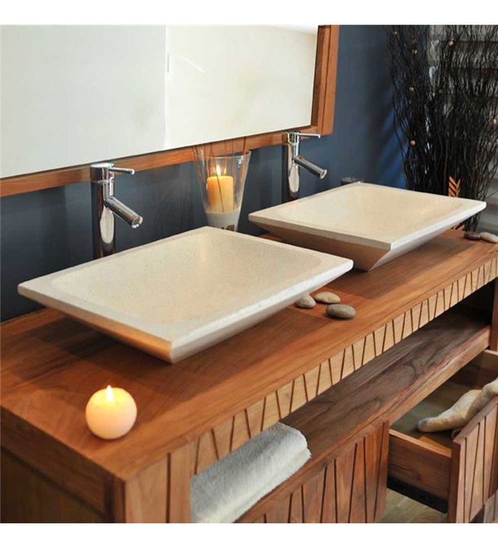 Vasque à poser rectangulaire blanc pigmenté en Terrazzo pour salle de bain design