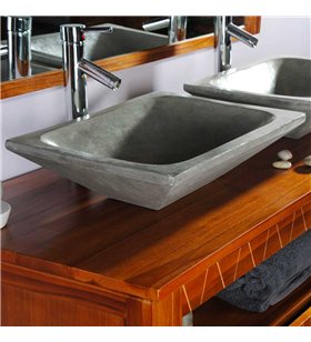 Vasque à poser rectangulaire gris foncé en Terrazzo pour meuble salle de bain