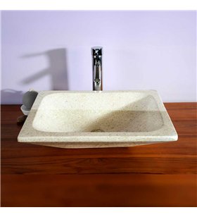 Vasque à poser rectangulaire en Terrazzo 50x37 cm crème moucheté pour salle de bain