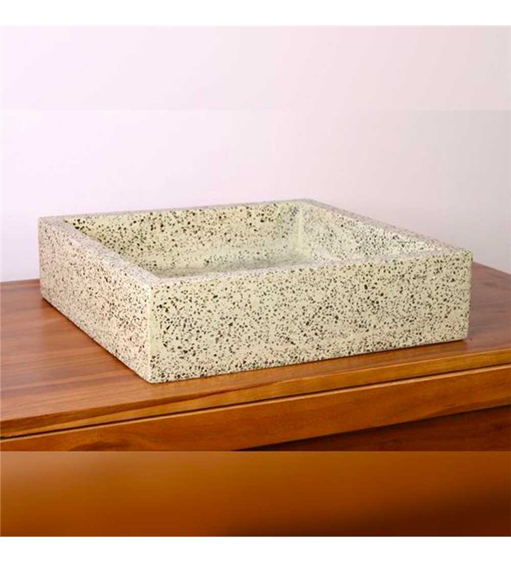 Vasque à poser timbre crème moucheté carrée en Terrazzo pour salle de bain