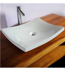 Vasque plate blanche en résine à poser pour salle de bain moderne