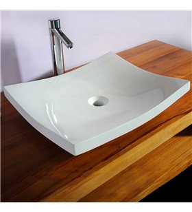 Vasque plate blanche en résine à poser pour salle de bain moderne