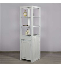Colonne de rangement salle de bain sur pied en bois blanc - teck blanchi
