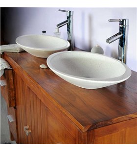 Ensemble meuble vasque et miroir salle de bain en bois teck naturel 140 cm