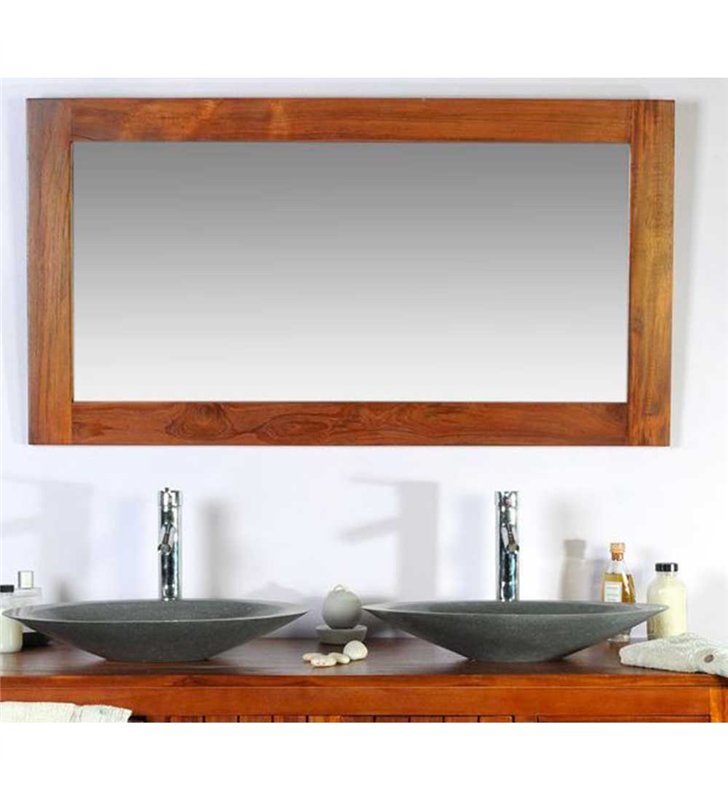 Ensemble meuble vasque et miroir salle de bain en bois teck naturel 140 cm