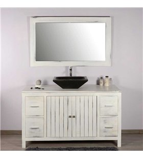 Ensemble meuble vasque et miroir salle de bain en bois teck blanc naturel 140 cm