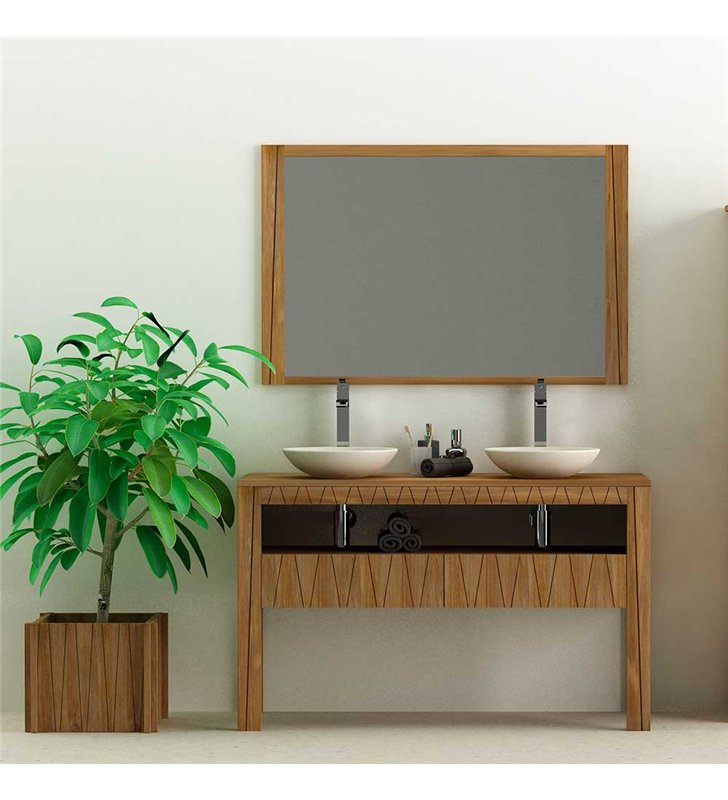 Ensemble meuble vasque salle de bain Borneo 140 cm en bois teck Massif avec miroir