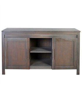 Ensemble meuble vasque salle de bain 140 cm en bois exotique grisé avec miroir