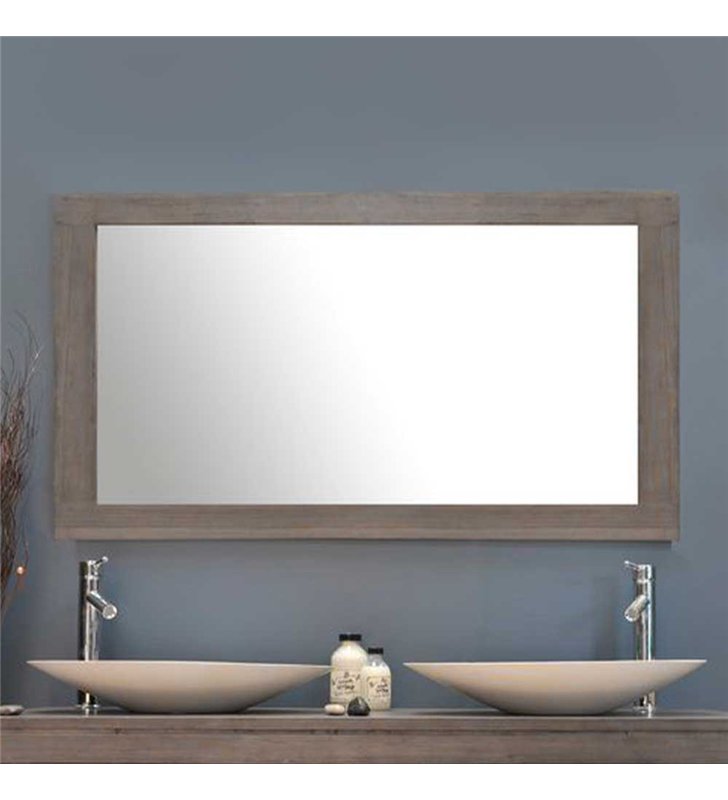 Ensemble meuble vasque salle de bain 140 cm en bois exotique grisé avec miroir