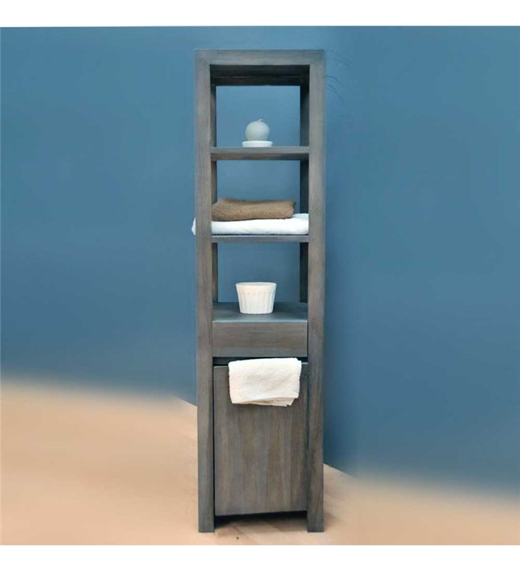 Ensemble meuble vasque salle de bain 140 cm en bois exotique grisé avec miroir