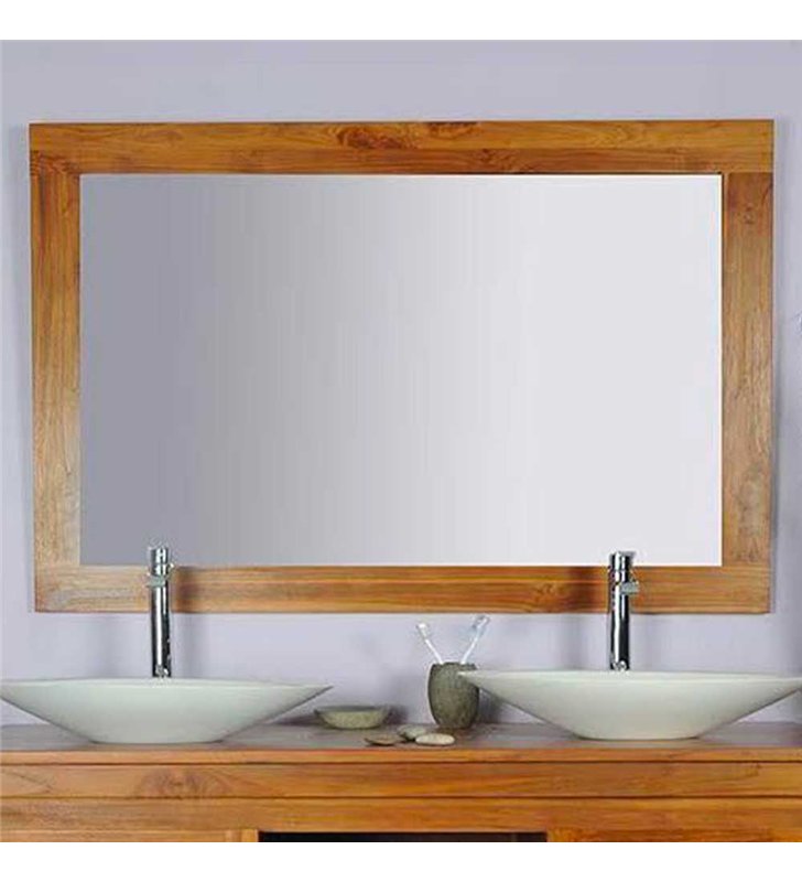 Ensemble meuble vasque salle de bain en bois teck naturel exotique 140 cm avec miroir